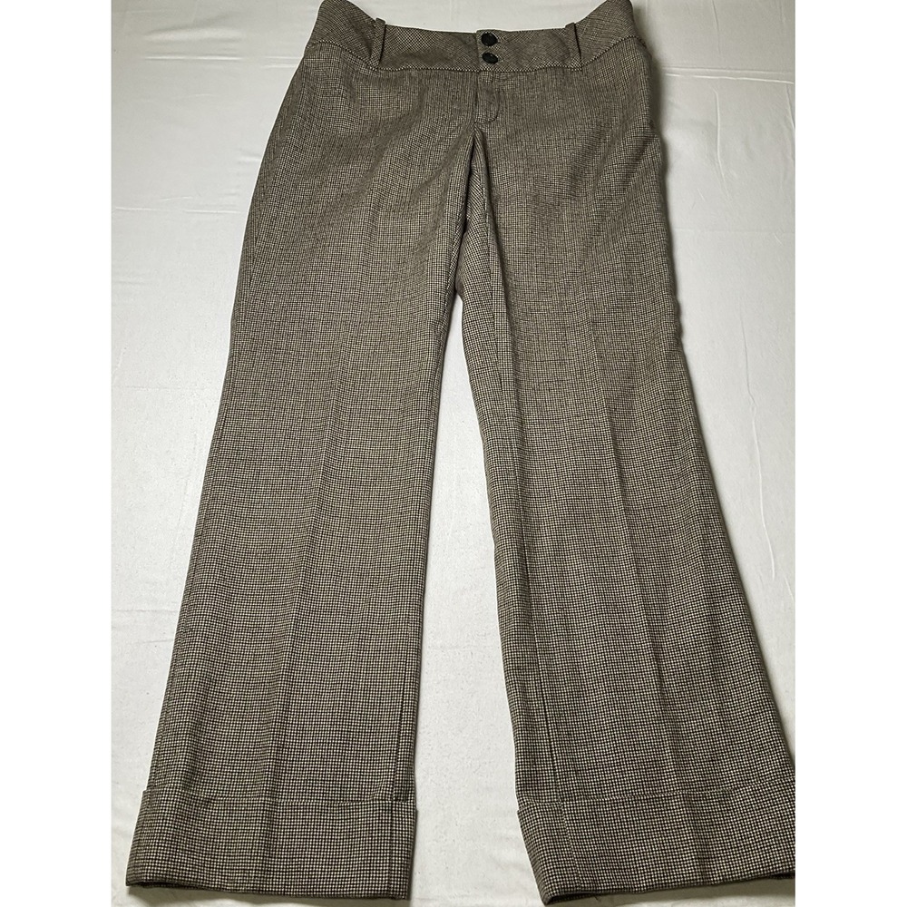 Banana Republic Women's Cuffed Brown Houndstooth Stretch Wool Blend Pants 10 571